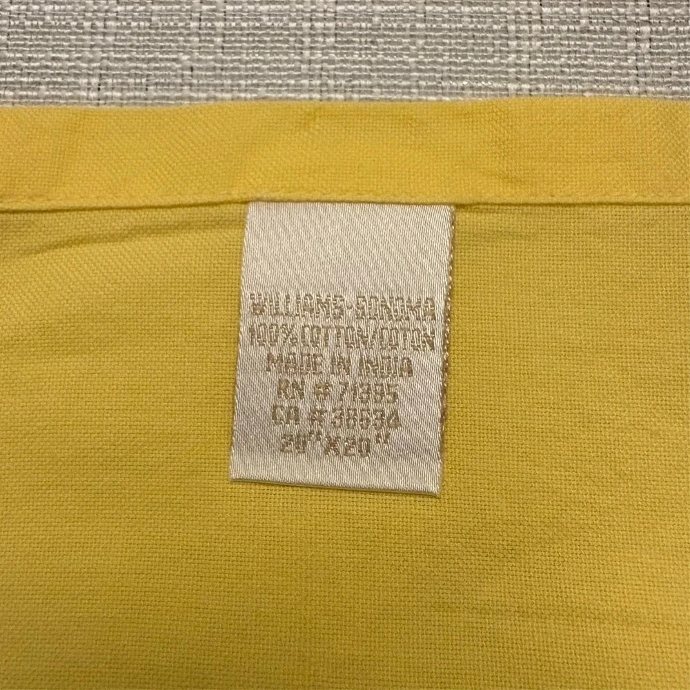 Williams Sonoma Yellow Cotton Dinner Napkins Set of 10 19.5x20 Farmhouse